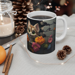 Mug Tasse à café chat fleurs amusant idée cadeau humour drôle rigolo fun travail bureau pour adulte et enfant