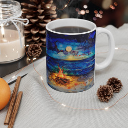 Mug Tasse à café feu de camp couché de soleil  amusant idée cadeau humour drôle rigolo fun travail bureau pour adulte et enfant