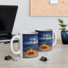 Mug Tasse à café feu de camp couché de soleil  amusant idée cadeau humour drôle rigolo fun travail bureau pour adulte et enfant
