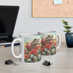 Mug Tasse à café Grenouille coquelicot  idée cadeau humour drôle rigolo fun travail bureau pour adulte et enfant