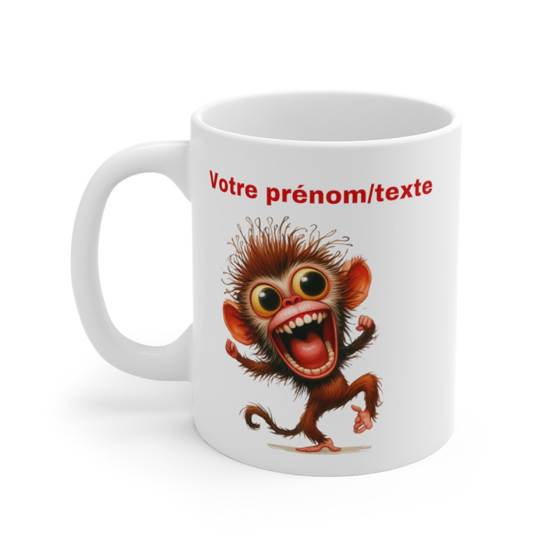 Mug personnalisable personnalisé Singe Fou avec prénom ou texte idée cadeau bureau travail anniversaire pour enfant et adulte