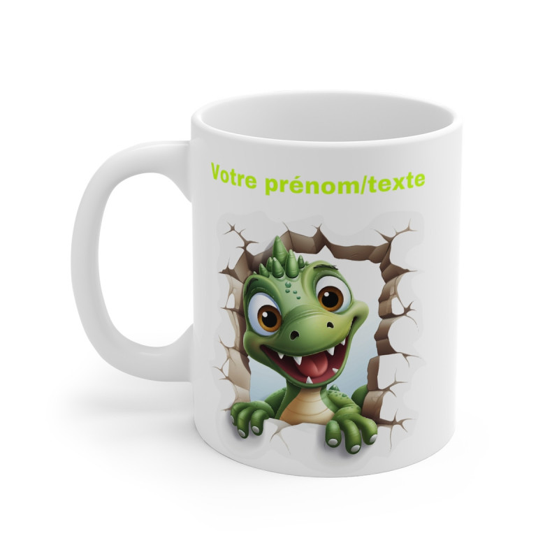 Mug personnalisable personnalisé dinosaure vert avec son prénom ou texte pour enfant et adulte
