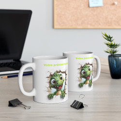 Mug personnalisable personnalisé dinosaure vert avec son prénom ou texte pour enfant et adulte
