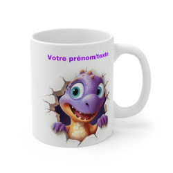 Mug personnalisable personnalisé dinosaure violet avec son prénom ou texte pour enfant et adulte