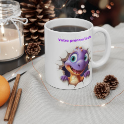 Mug personnalisable personnalisé dinosaure violet avec son prénom ou texte pour enfant et adulte