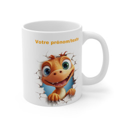 Mug personnalisable personnalisé dinosaure Orange avec son prénom ou texte pour enfant et adulte