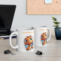 Mug personnalisable personnalisé dinosaure Orange avec son prénom ou texte pour enfant et adulte