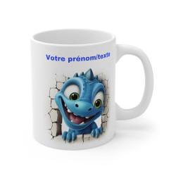 Mug personnalisable personnalisé dinosaure Bleu avec son prénom ou texte pour enfant et adulte