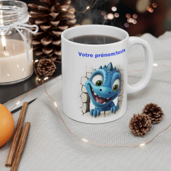 Mug personnalisable personnalisé dinosaure Bleu avec son prénom ou texte pour enfant et adulte