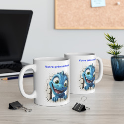 Mug personnalisable personnalisé dinosaure Bleu avec son prénom ou texte pour enfant et adulte