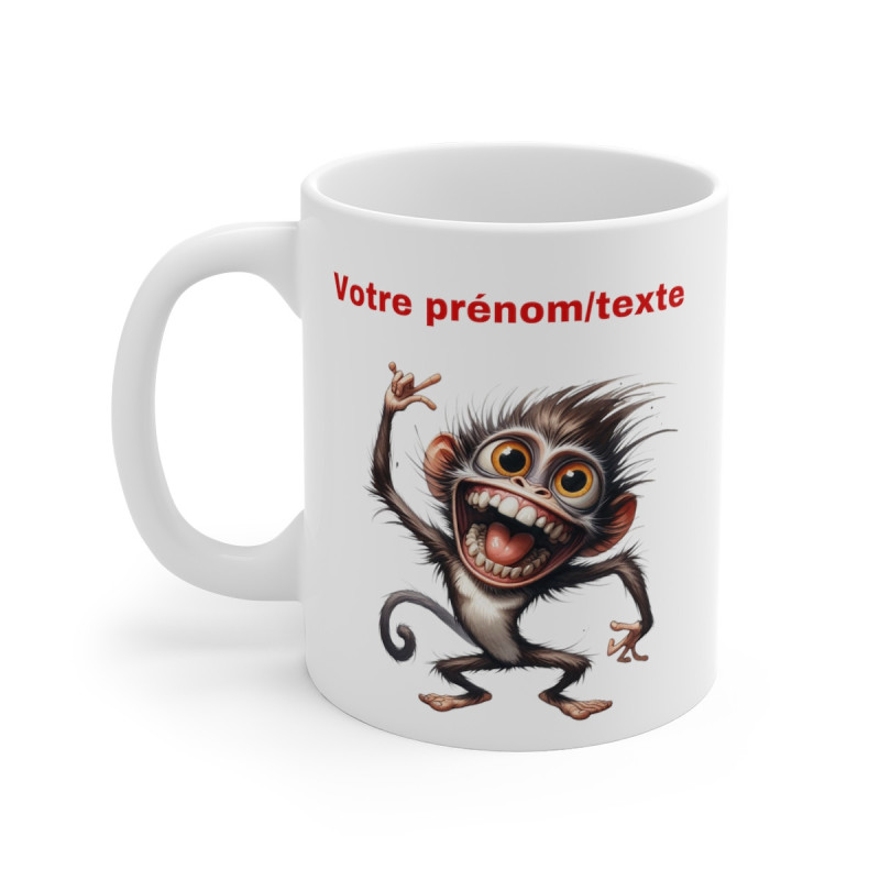 Mug personnalisable personnalisé Singe fou avec son prénom ou texte pour enfant et adulte