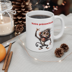 Mug personnalisable personnalisé Singe fou avec son prénom ou texte pour enfant et adulte