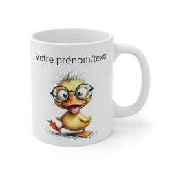Mug personnalisable personnalisé Petit canard avec des lunettes avec son prénom ou texte pour enfant et adulte