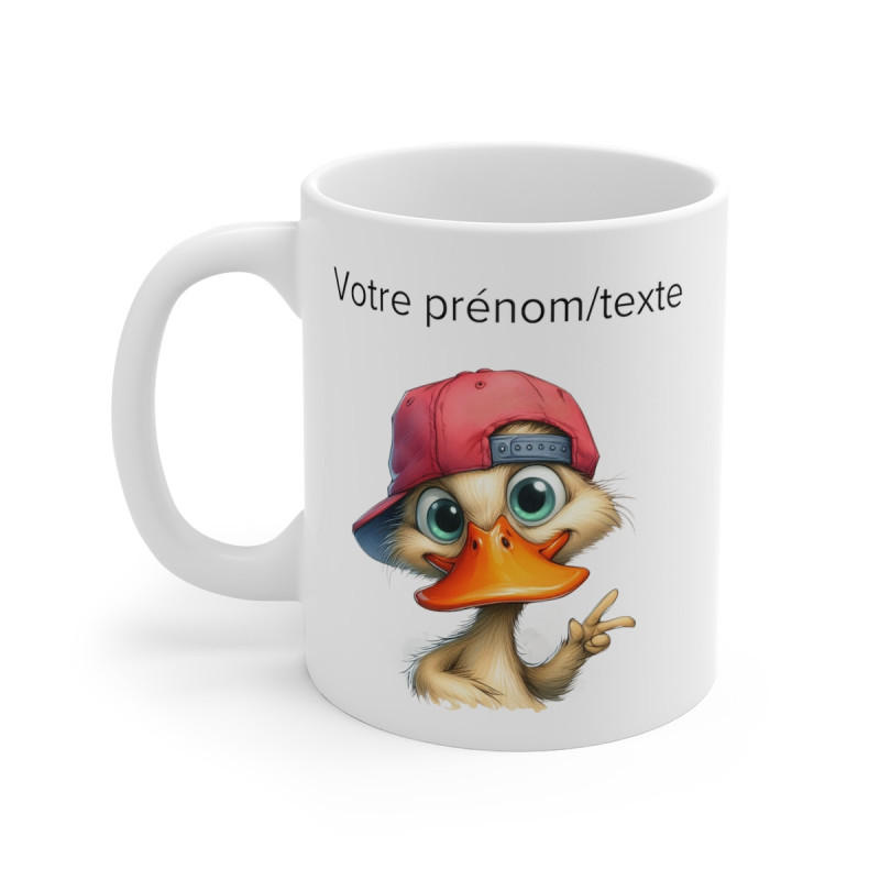 Mug personnalisable personnalisé Canard casquette à l'envers avec son prénom ou texte pour enfant et adulte