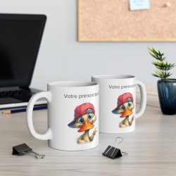 Mug personnalisable personnalisé Canard casquette à l'envers avec son prénom ou texte pour enfant et adulte