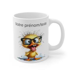 Mug personnalisable personnalisé Canard avec des lunettes avec son prénom ou texte pour enfant et adulte