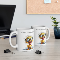 Mug personnalisable personnalisé Canard avec des lunettes avec son prénom ou texte pour enfant et adulte