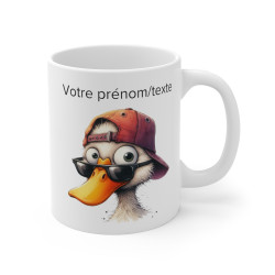 Mug personnalisable personnalisé Canard casquette lunette avec son prénom ou texte pour enfant et adulte