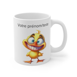 Mug personnalisable personnalisé Canard souriant avec son prénom ou texte pour enfant et adulte