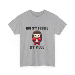 Tee-Shirt Hérisson Boxeur Idée cadeau humour drôle animal animaux Blanc-Gris - Homme et Femme