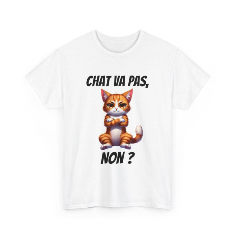 Tee-Shirt Chat va pas, Non ? idée cadeau humour drôle amusant fun animaux animal Roux pour Homme et Femme