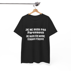 Tee Shirt Noir Homme Mode Économie d'Énergie - Pas Paresseux idée cadeau humour drole