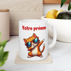Mug Tasse Personnalisable Prénom Texte animal animaux Chat Qui Dab pour enfant et adulte