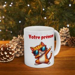 Mug Tasse Personnalisable Prénom Texte animal animaux Chat Qui Dab pour enfant et adulte
