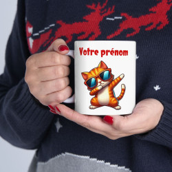 Mug Tasse Personnalisable Prénom Texte animal animaux Chat Qui Dab pour enfant et adulte