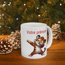 Mug Personnalisable Personnalisé Prénom Texte animal animaux Tigre Qui Dab pour enfant et adulte