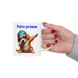 Mug Personnalisable Prénom Texte animaux animal Chien Qui Dab pour enfant et adulte