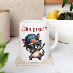 Mug Personnalisable Personnalisé Prénom Texte animal animaux Loup Qui Dab pour enfant et adulte