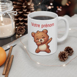 Mug Personnalisable Personnalisé Prénom Texte animal animaux Ours Qui Dab pour enfant et adulte