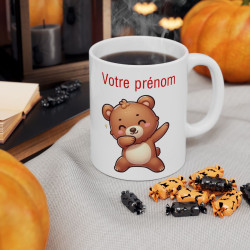 Mug Personnalisable Personnalisé Prénom Texte animal animaux Ours Qui Dab pour enfant et adulte