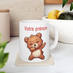 Mug Personnalisable Personnalisé Prénom Texte animal animaux Ours Qui Dab pour enfant et adulte