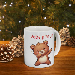 Mug Personnalisable Personnalisé Prénom Texte animal animaux Ours Qui Dab pour enfant et adulte