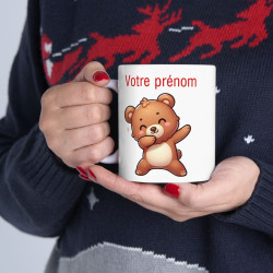 Mug Personnalisable Personnalisé Prénom Texte animal animaux Ours Qui Dab pour enfant et adulte