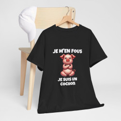 T shirt  Animal noir Je suis un Cochon idée cadeau humour drole amusant humoristique pour homme et femme