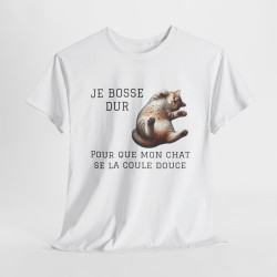 Tee shirt Chat Je Bosse Dur pour Mon Chat idée cadeau humour drôle amusant pour homme et femme