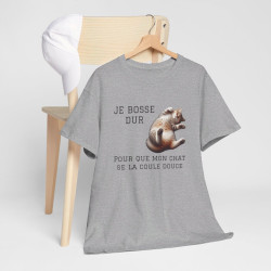 Tee shirt Chat Je Bosse Dur pour Mon Chat idée cadeau humour drôle amusant pour homme et femme