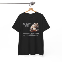 Tee shirt Chat Je Bosse Dur pour Mon Chat idée cadeau rigolo humour drôle amusant pour homme et femme