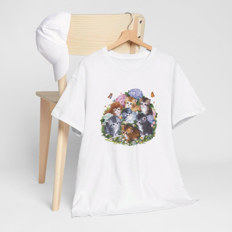T shirt Chaton design fleur pour homme et femme