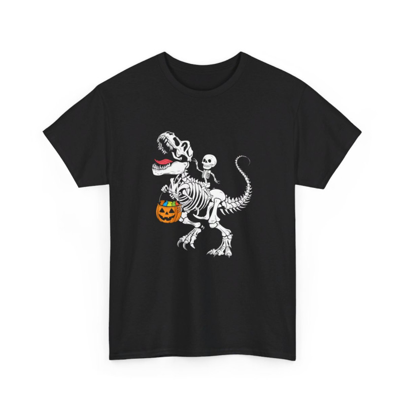 T-shirt Squelette sur Dinosaure avec Sac de Bonbons - Halloween, Homme et Femme