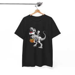 T-shirt Squelette sur Dinosaure avec Sac de Bonbons - Halloween, Homme et Femme