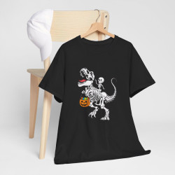 T-shirt Squelette sur Dinosaure avec Sac de Bonbons - Halloween, Homme et Femme