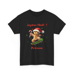 T Shirt Personnalisable Joyeux Noël avec Pain d'Épice en Skate – Pour Homme et Femme