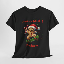 T Shirt Personnalisable Joyeux Noël avec Pain d'Épice en Skate – Pour Homme et Femme