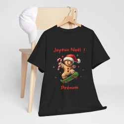 T Shirt Personnalisable Joyeux Noël avec Pain d'Épice en Skate – Pour Homme et Femme