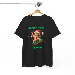 Tee Shirt Personnalisable Joyeux Noël avec Pain d'Épice en Skate – Pour Homme et Femme