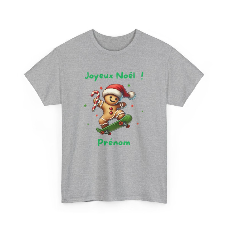 Tee Shirt Personnalisable Joyeux Noël avec Pain d'Épice en Skate – Pour Homme et Femme